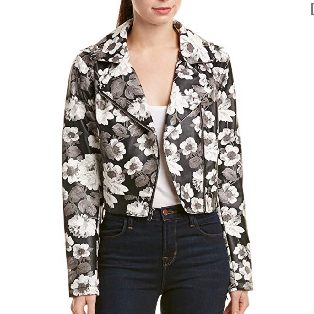 Sam Edelman Faux leather floral zip moto jacket